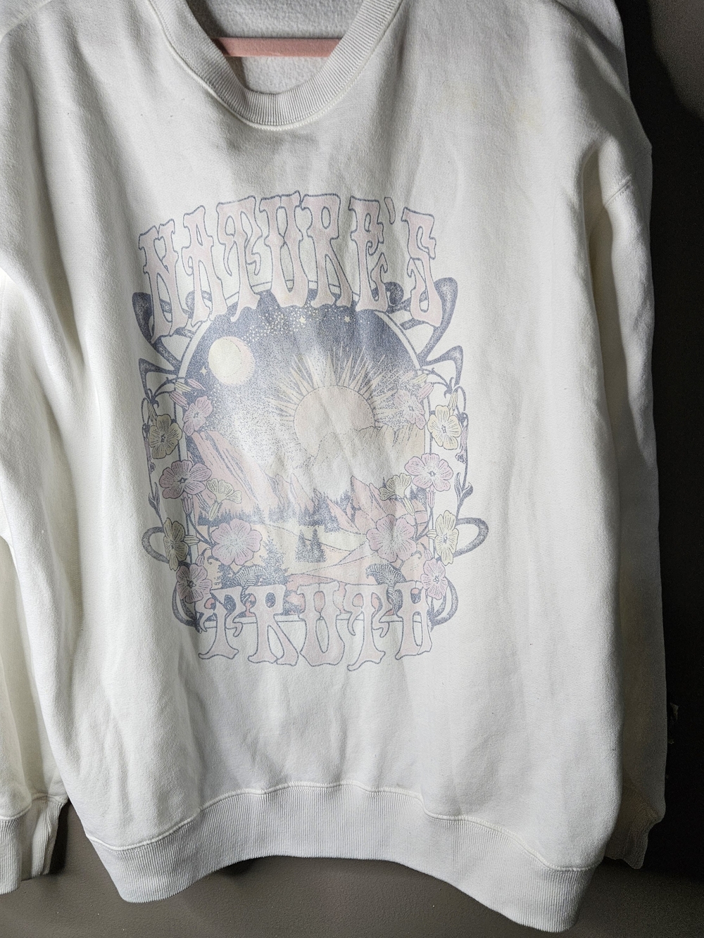 Hollister Cream Crewneck Sweatshirt with Pink Hanger Detail